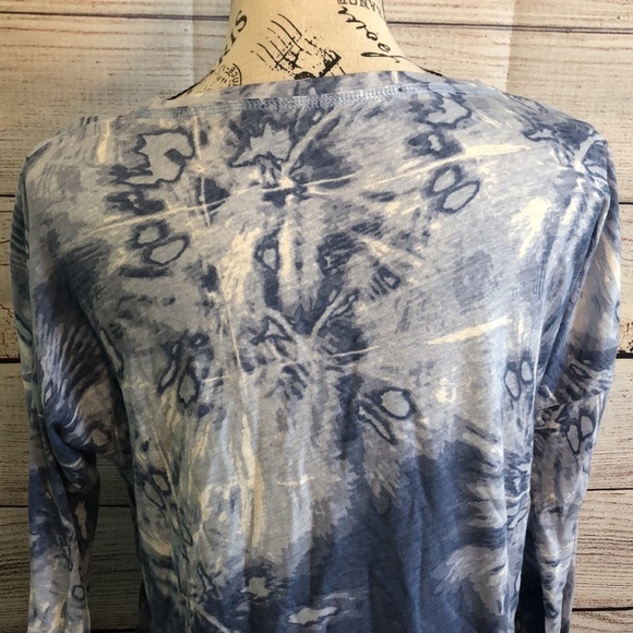 Elliott Lauren Batik Tie Dye Long Sleeve Tee Linen Size XS Blue - Picture 7 of 12